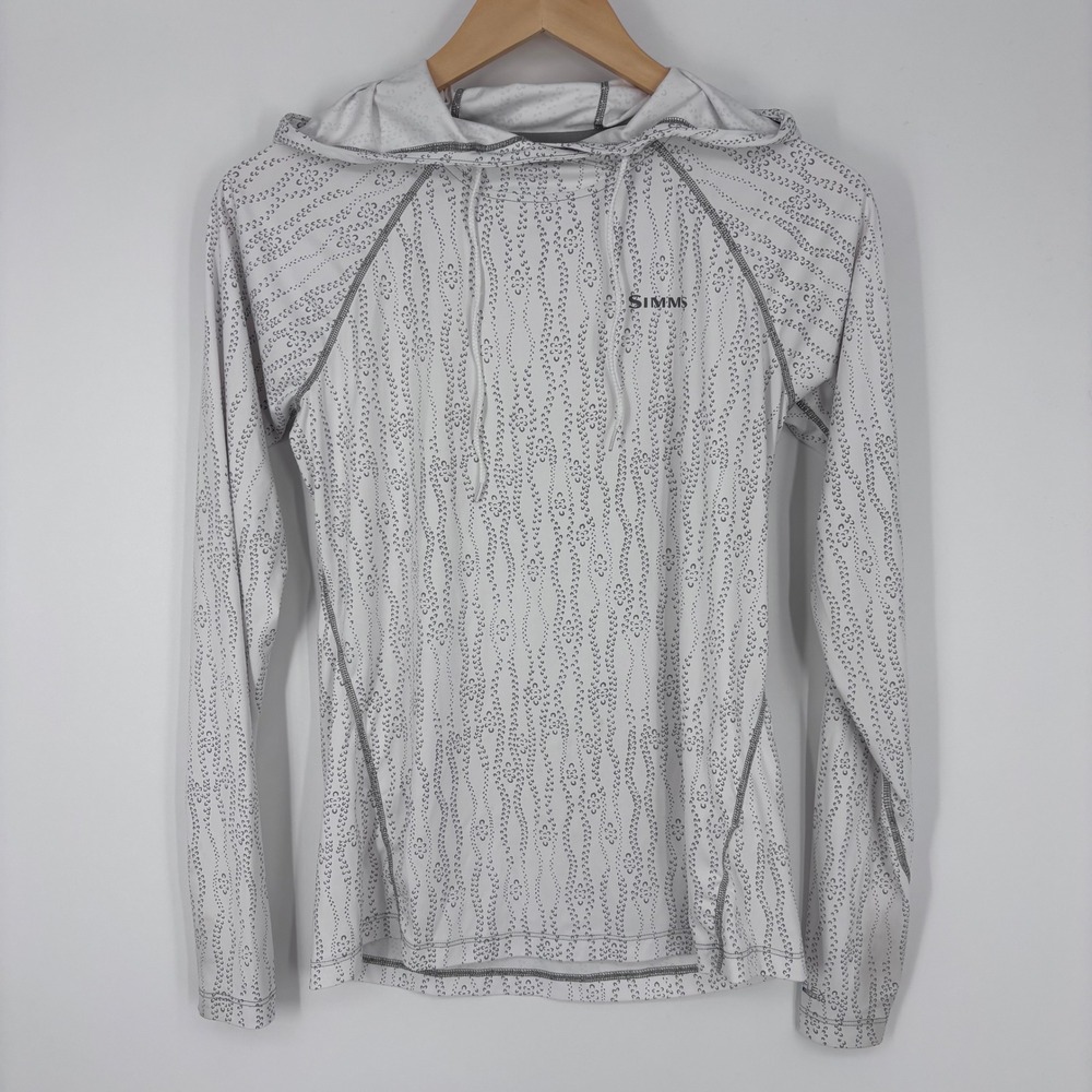Simms SolarFlex Hoody Women XS White Patterned Sun Shirt Fishing Hiking Outdoor